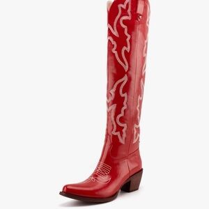 Red Western Knee-High Boots